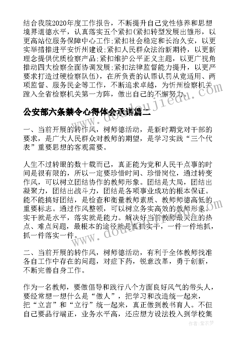 公安部六条禁令心得体会承诺(精选5篇)