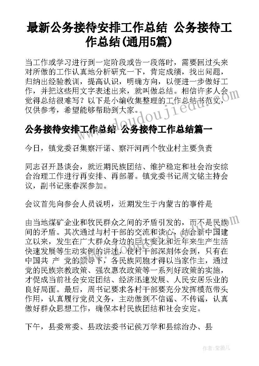 最新公务接待安排工作总结 公务接待工作总结(通用5篇)