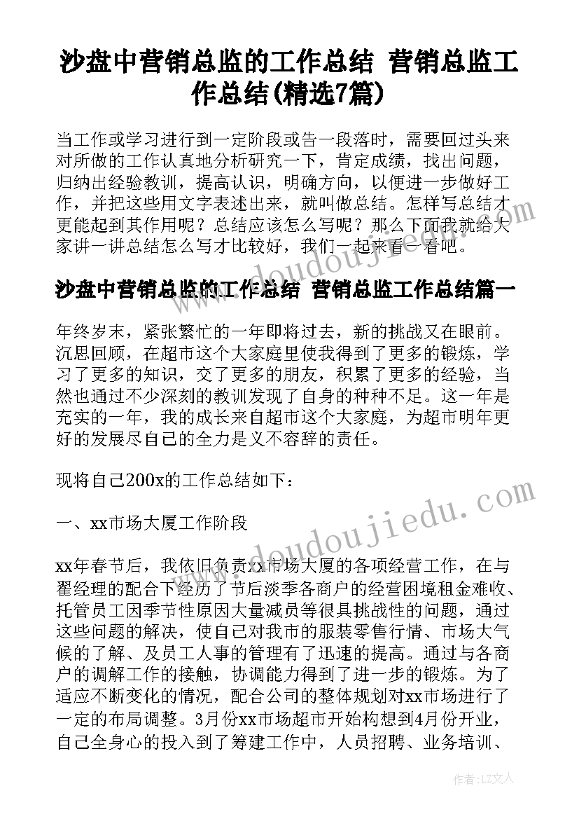 沙盘中营销总监的工作总结 营销总监工作总结(精选7篇)