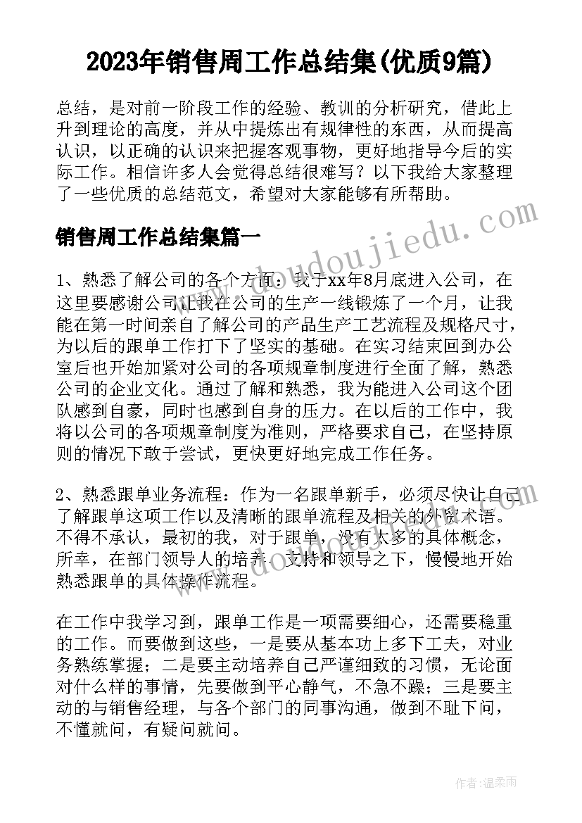 2023年销售周工作总结集(优质9篇)