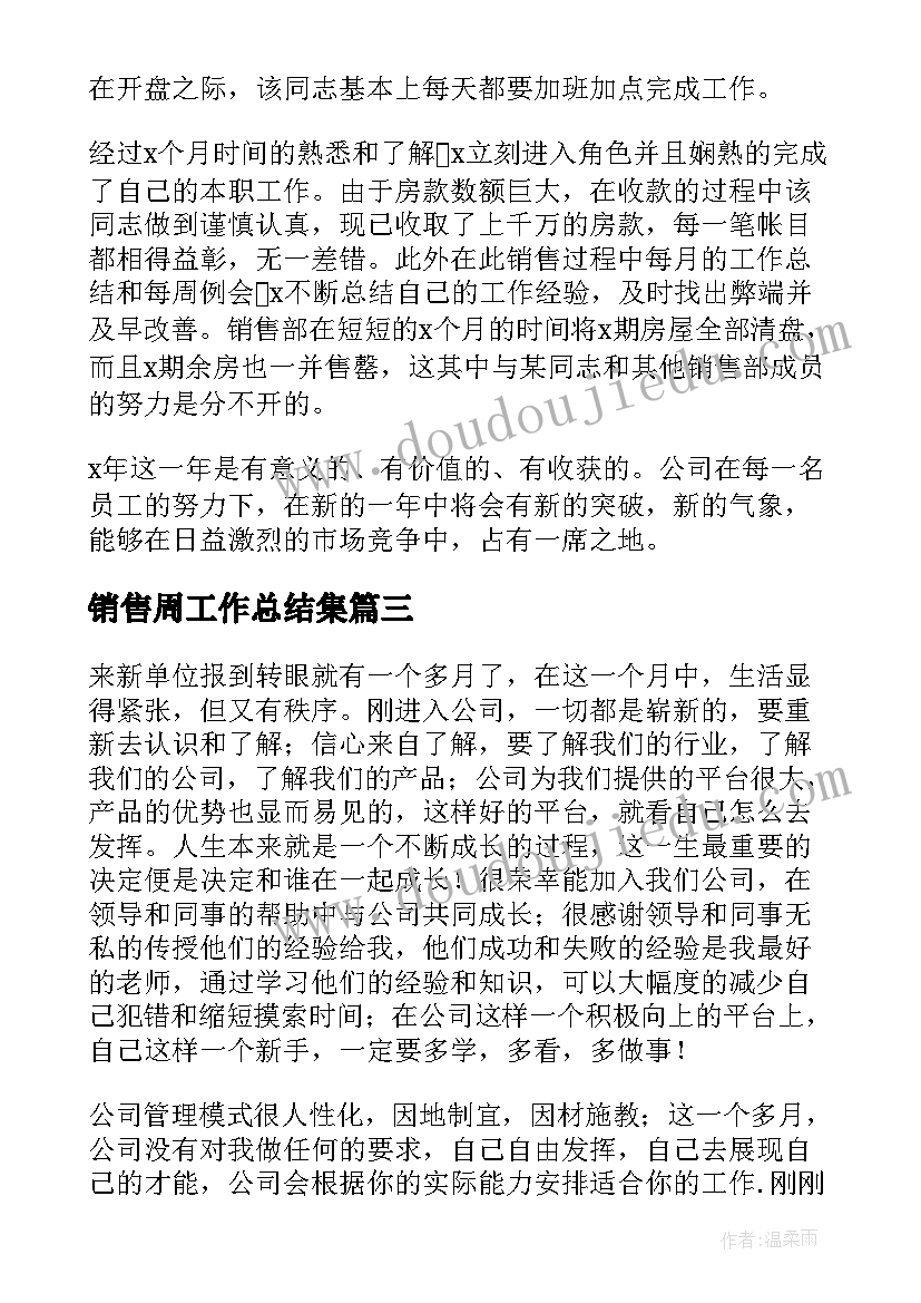 2023年销售周工作总结集(优质9篇)