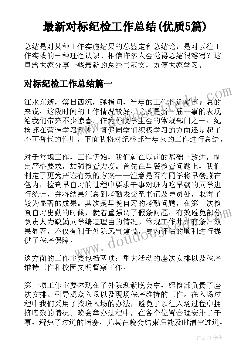 最新对标纪检工作总结(优质5篇)