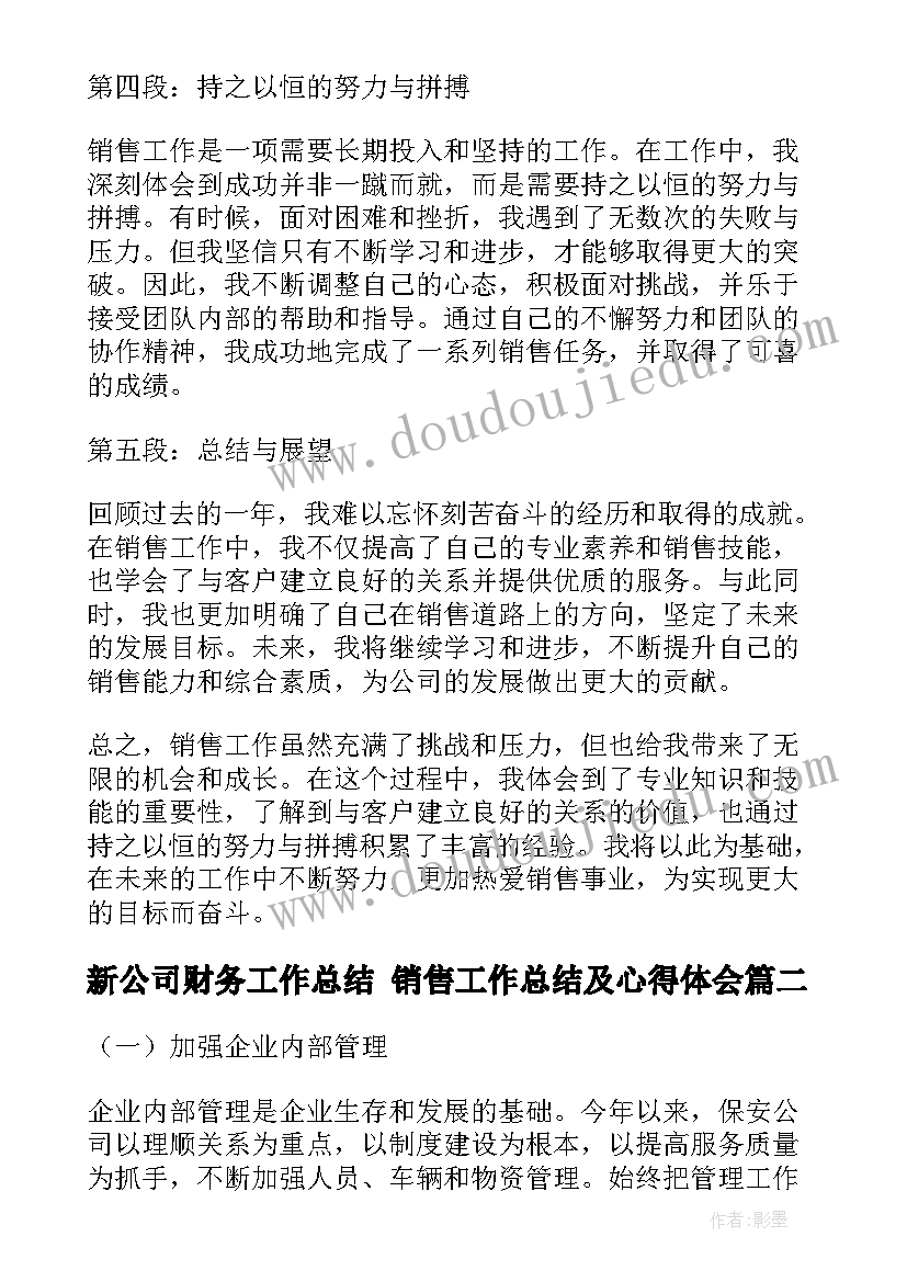 2023年新公司财务工作总结 销售工作总结及心得体会(通用6篇)