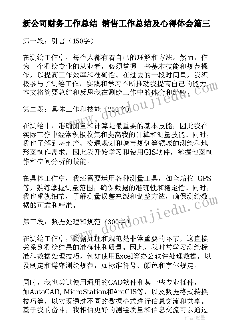 2023年新公司财务工作总结 销售工作总结及心得体会(通用6篇)