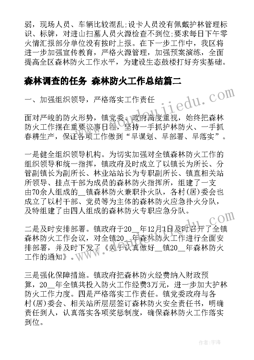 最新森林调查的任务 森林防火工作总结(汇总8篇)