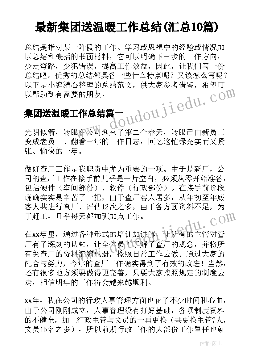 最新集团送温暖工作总结(汇总10篇)