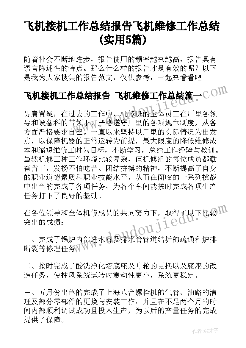 飞机接机工作总结报告 飞机维修工作总结(实用5篇)