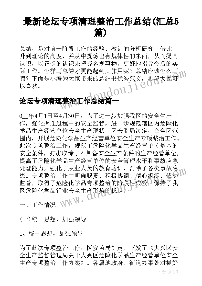 最新论坛专项清理整治工作总结(汇总5篇)