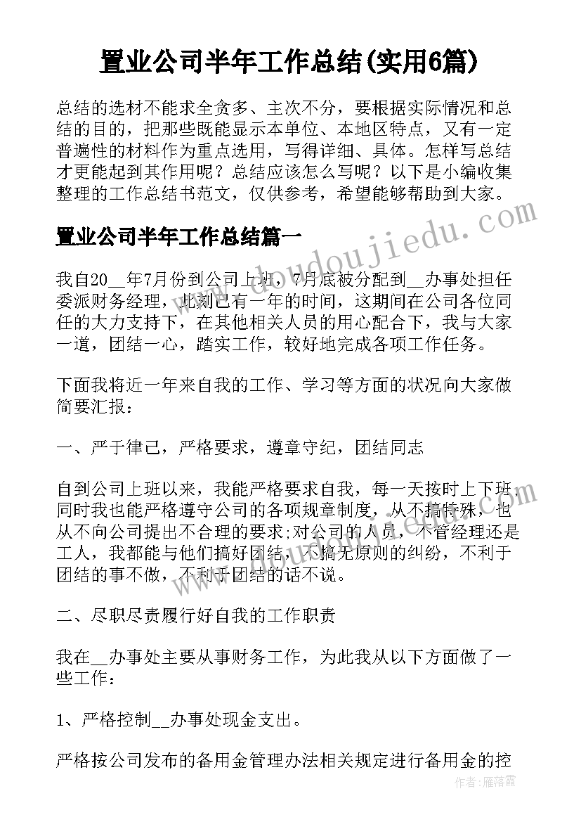 置业公司半年工作总结(实用6篇)