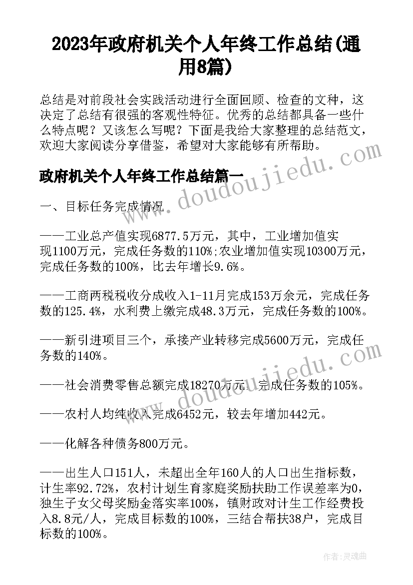 2023年政府机关个人年终工作总结(通用8篇)