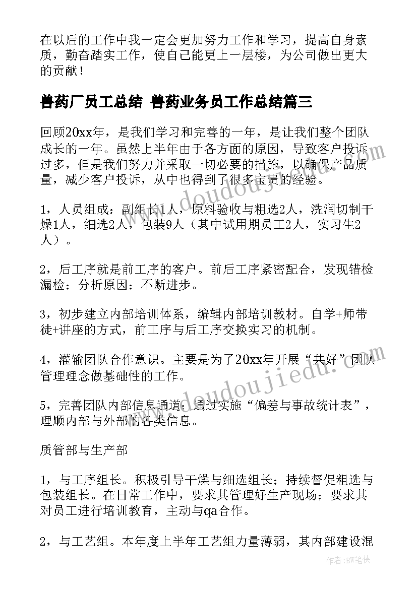 最新兽药厂员工总结 兽药业务员工作总结(大全6篇)