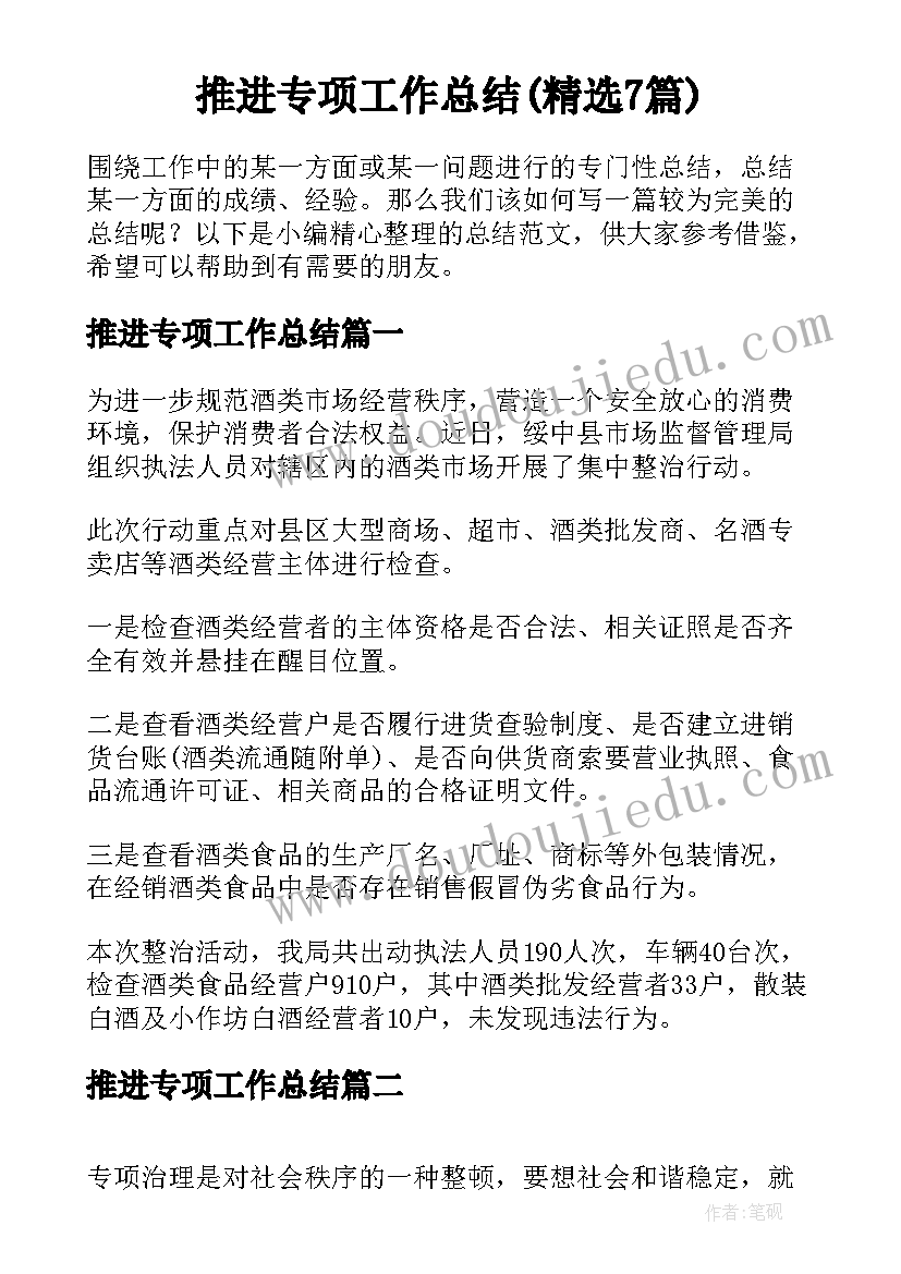 推进专项工作总结(精选7篇)