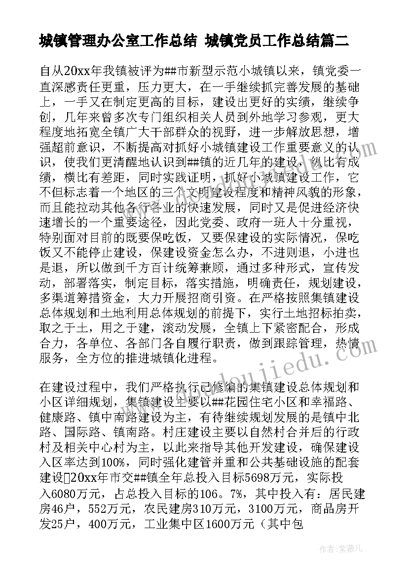 城镇管理办公室工作总结 城镇党员工作总结(大全7篇)