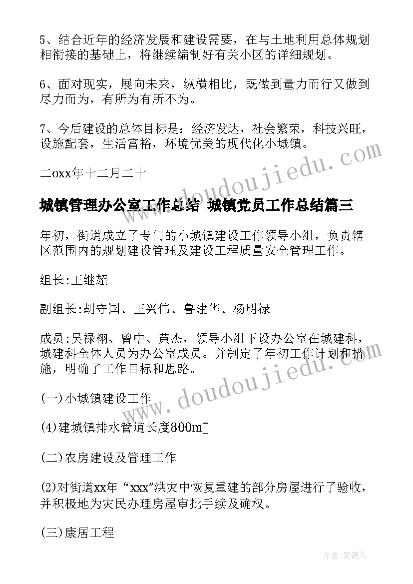 城镇管理办公室工作总结 城镇党员工作总结(大全7篇)