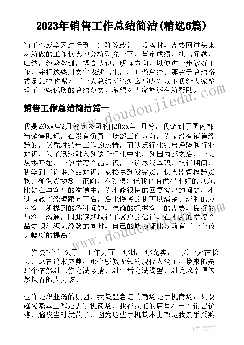 2023年销售工作总结简洁(精选6篇)