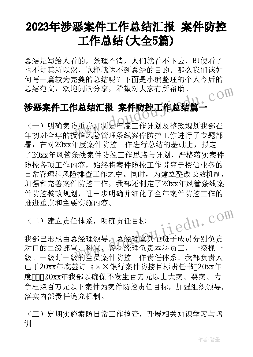 2023年涉恶案件工作总结汇报 案件防控工作总结(大全5篇)