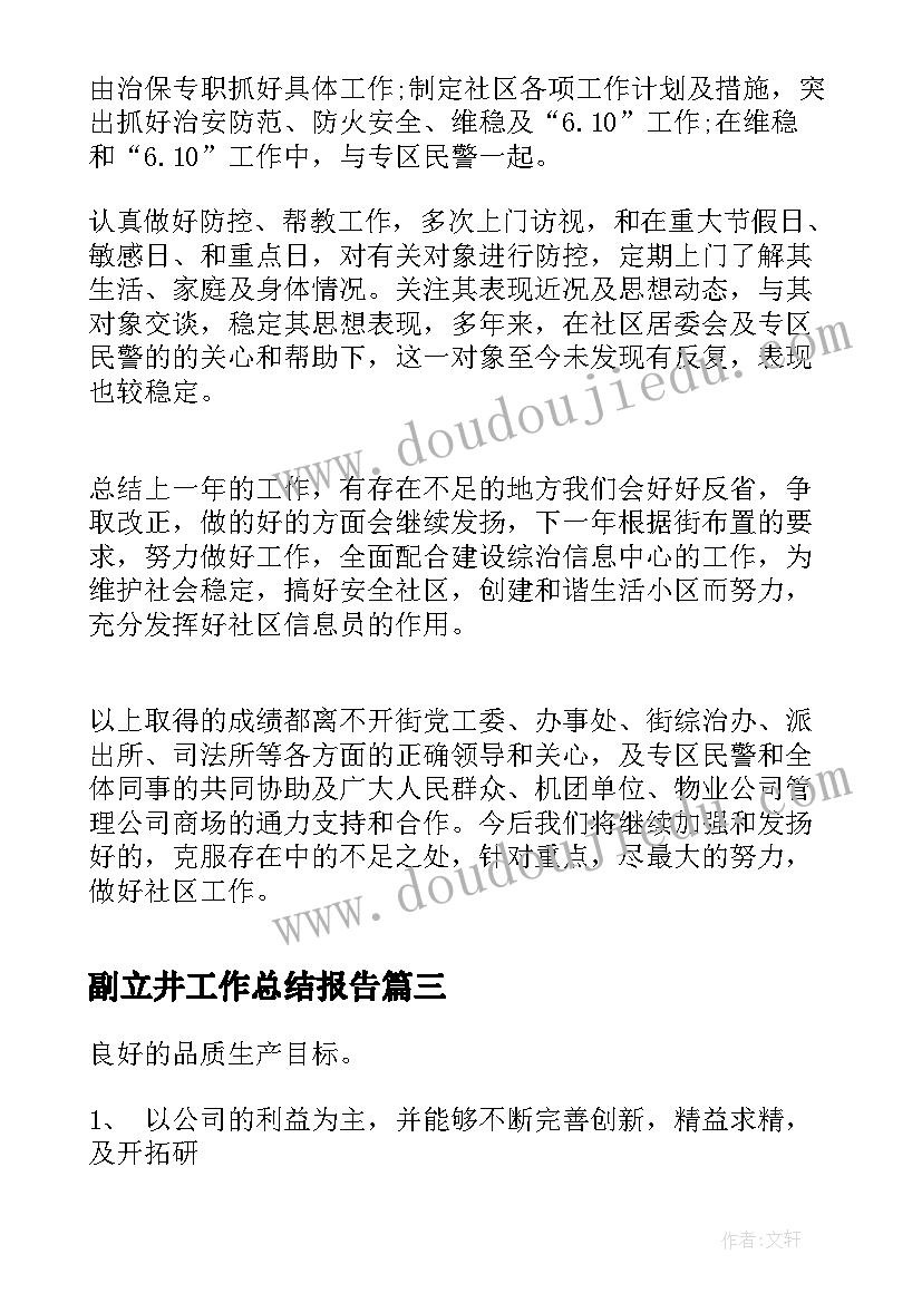 最新副立井工作总结报告(精选5篇)