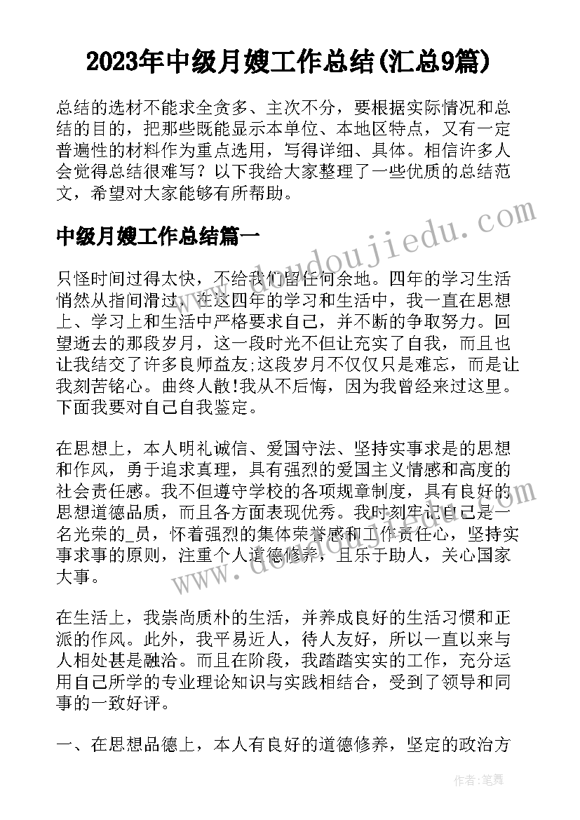 2023年中级月嫂工作总结(汇总9篇)