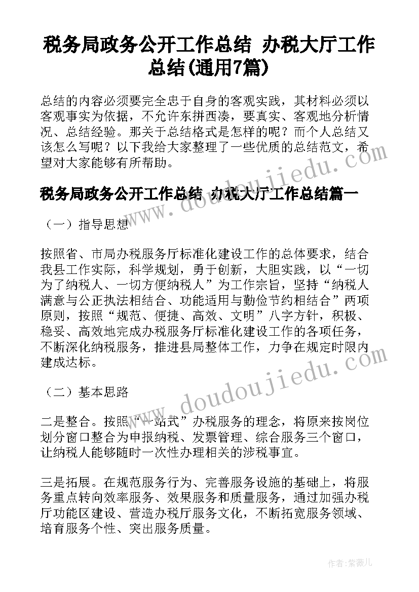 税务局政务公开工作总结 办税大厅工作总结(通用7篇)