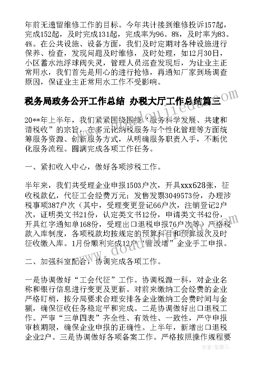 税务局政务公开工作总结 办税大厅工作总结(通用7篇)