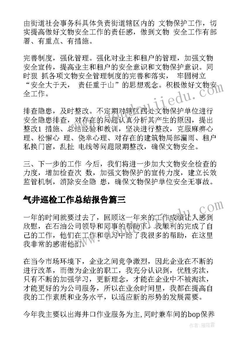 2023年气井巡检工作总结报告(大全8篇)