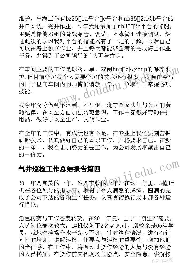 2023年气井巡检工作总结报告(大全8篇)