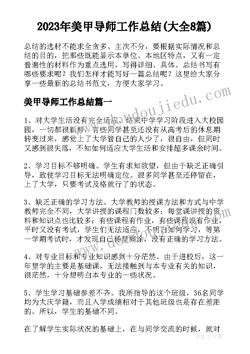 2023年美甲导师工作总结(大全8篇)