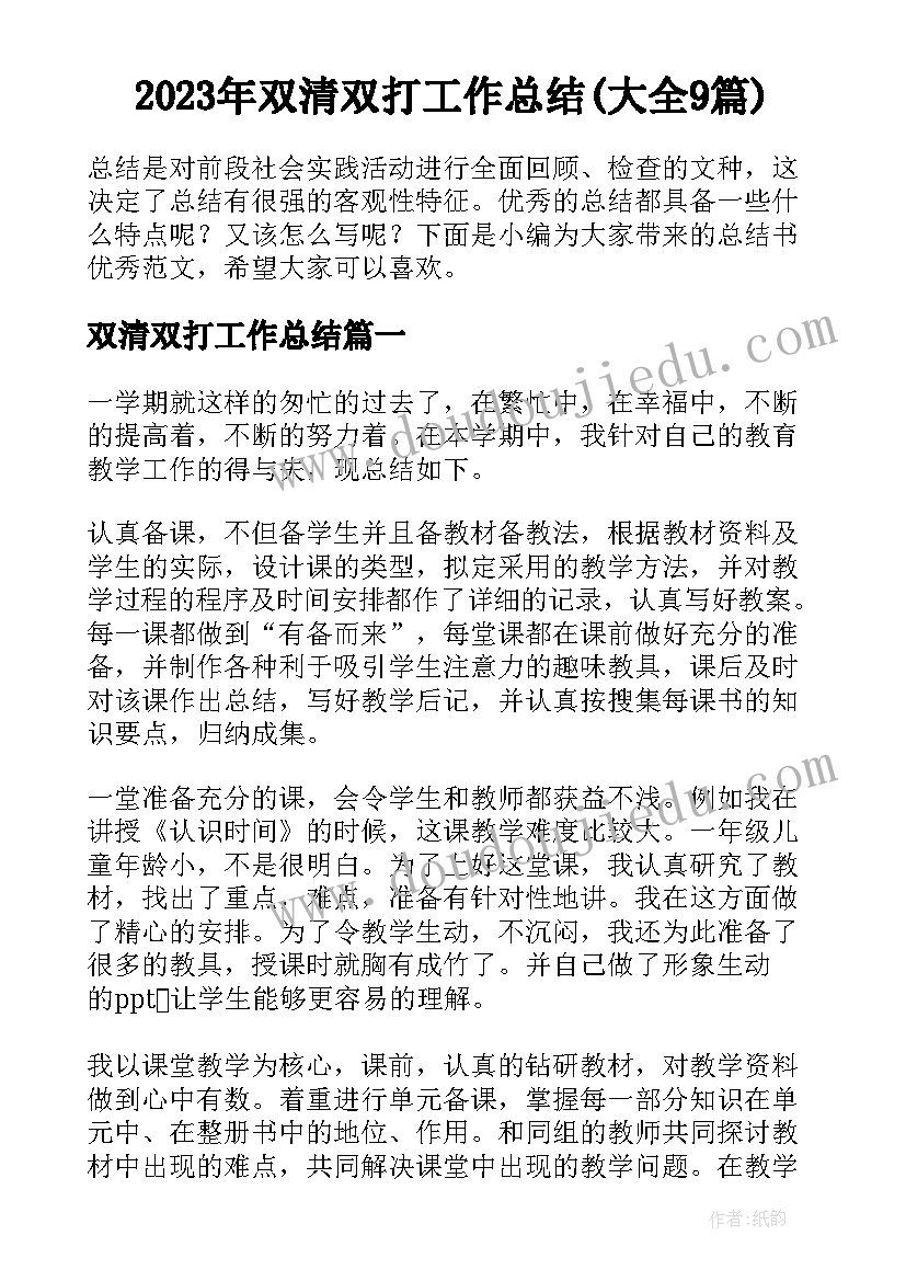 2023年双清双打工作总结(大全9篇)