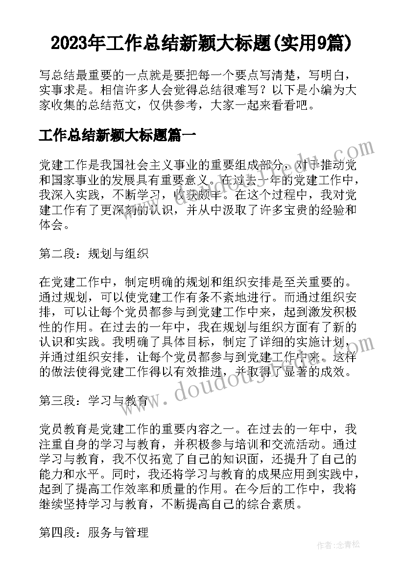 2023年工作总结新颖大标题(实用9篇)