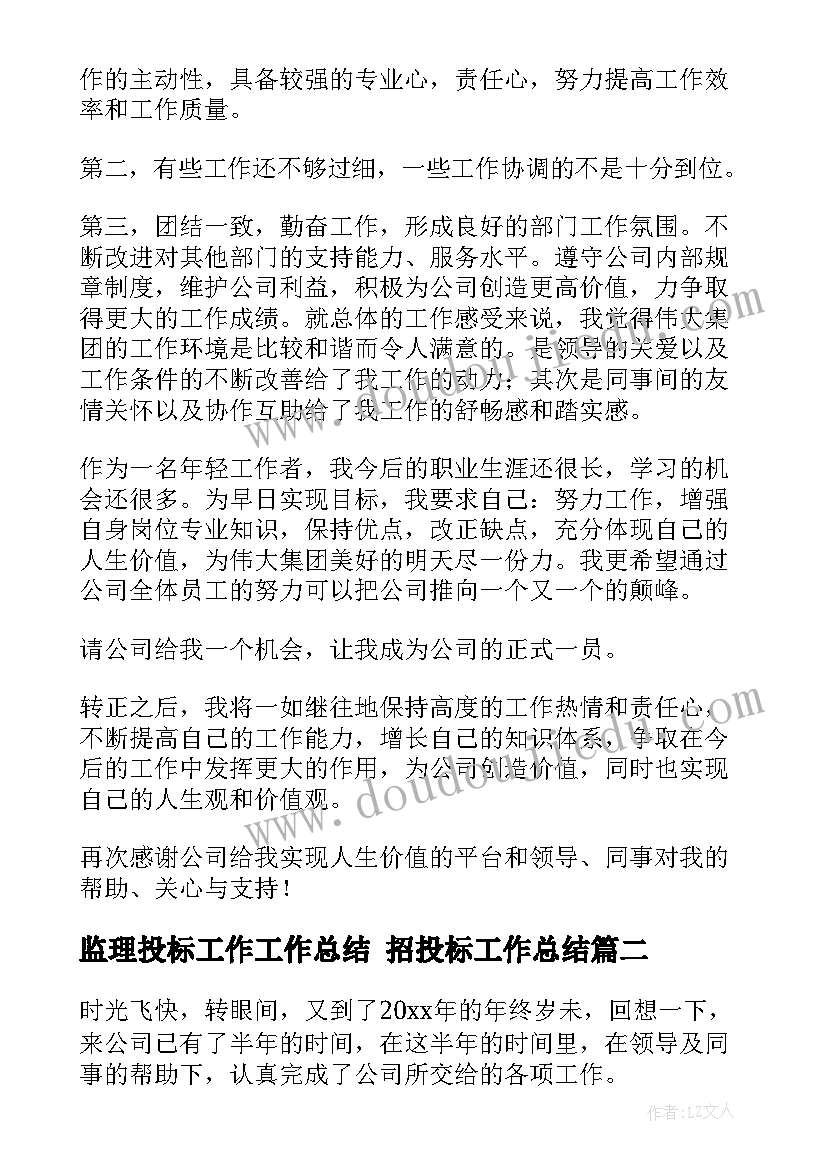 监理投标工作工作总结 招投标工作总结(实用7篇)