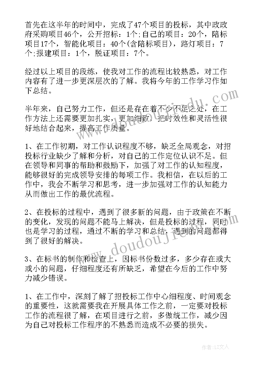 监理投标工作工作总结 招投标工作总结(实用7篇)