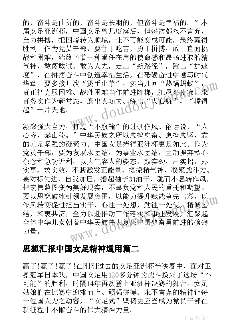 思想汇报中国女足精神(汇总5篇)