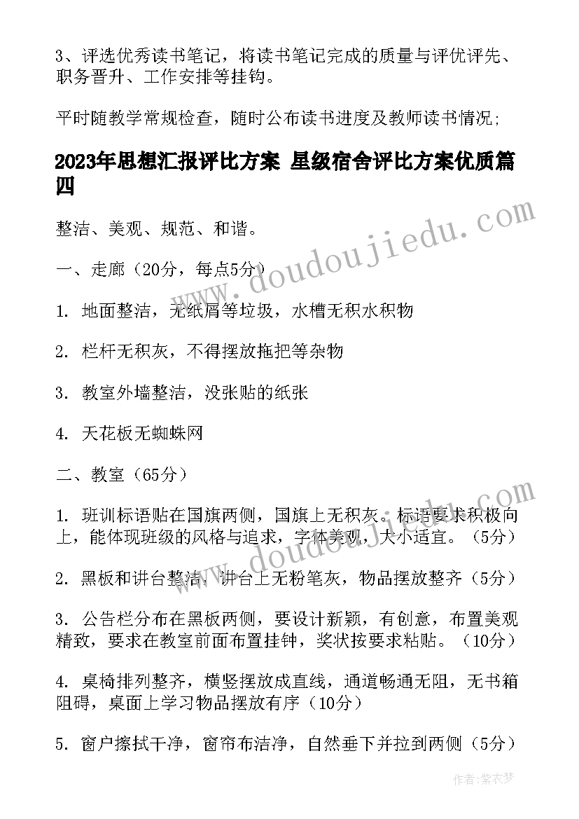 最新思想汇报评比方案 星级宿舍评比方案(实用8篇)