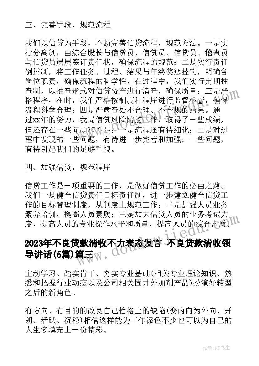 2023年不良贷款清收不力表态发言 不良贷款清收领导讲话(模板5篇)