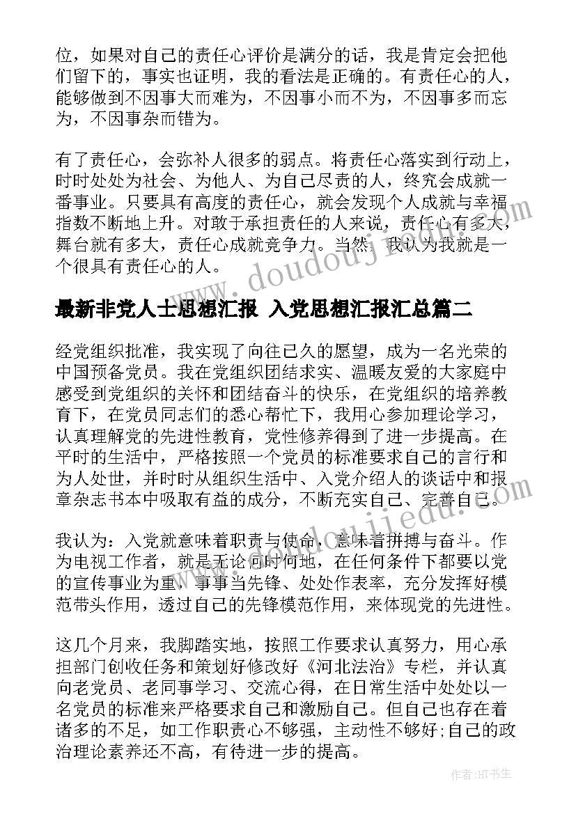 非党人士思想汇报 入党思想汇报(通用5篇)