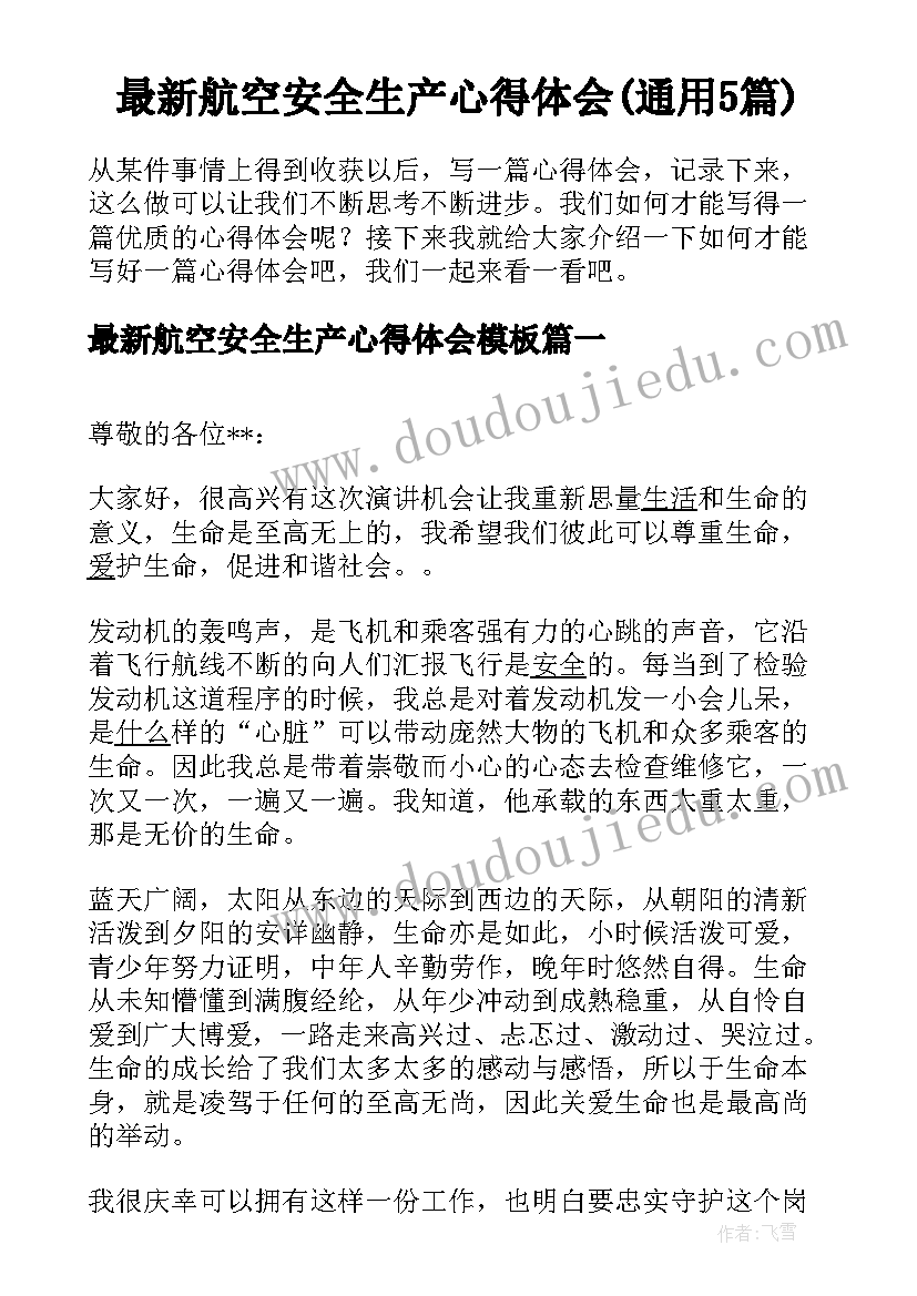 最新航空安全生产心得体会(通用5篇)