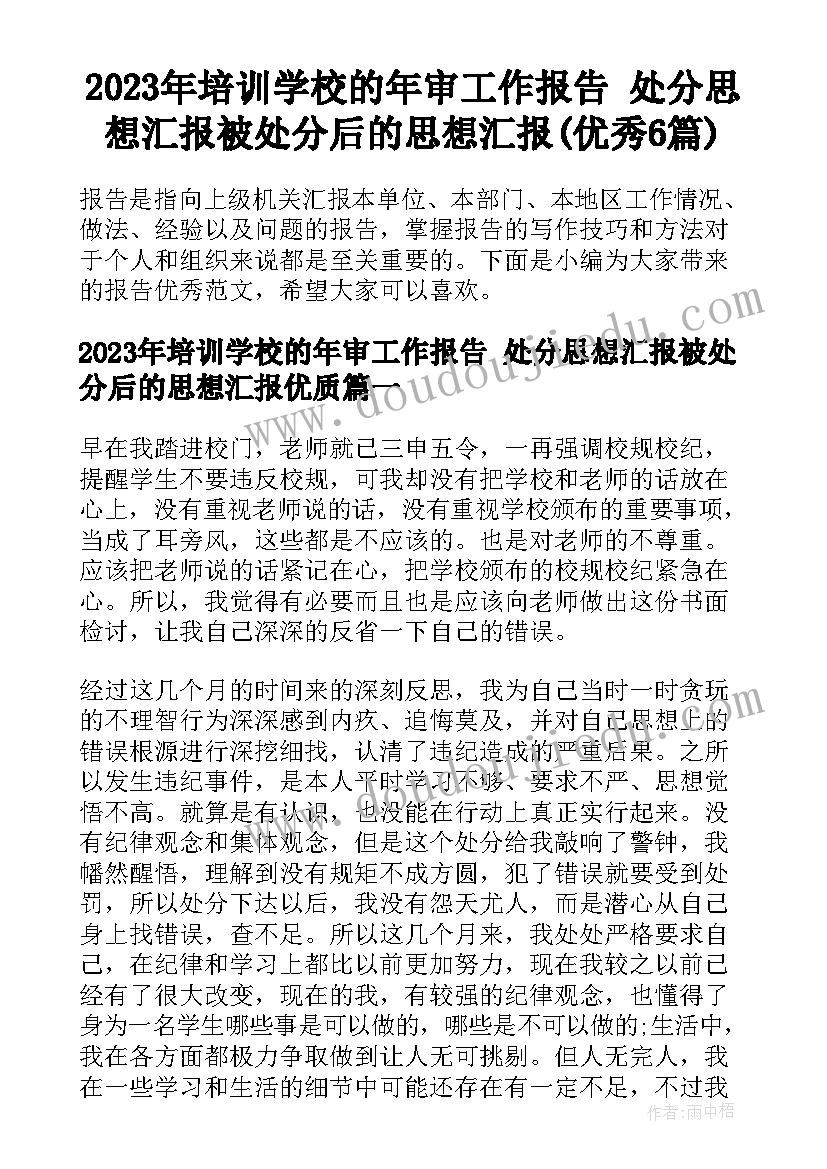 2023年培训学校的年审工作报告 处分思想汇报被处分后的思想汇报(优秀6篇)