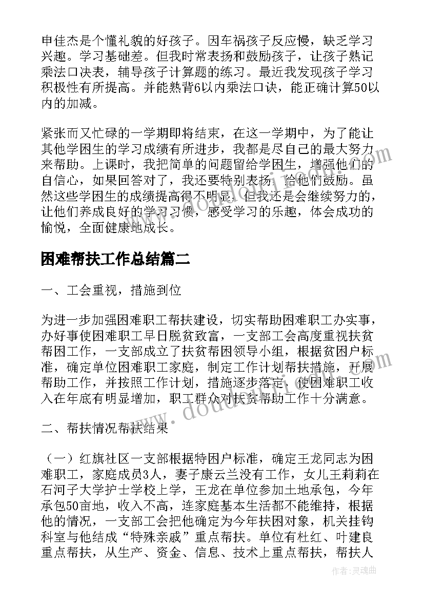 最新困难帮扶工作总结(实用6篇)