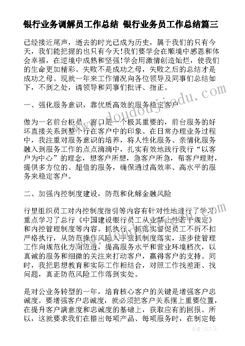 银行业务调解员工作总结 银行业务员工作总结(模板9篇)