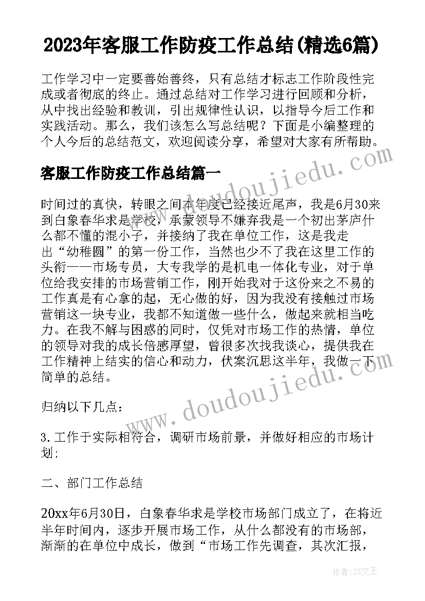 2023年客服工作防疫工作总结(精选6篇)