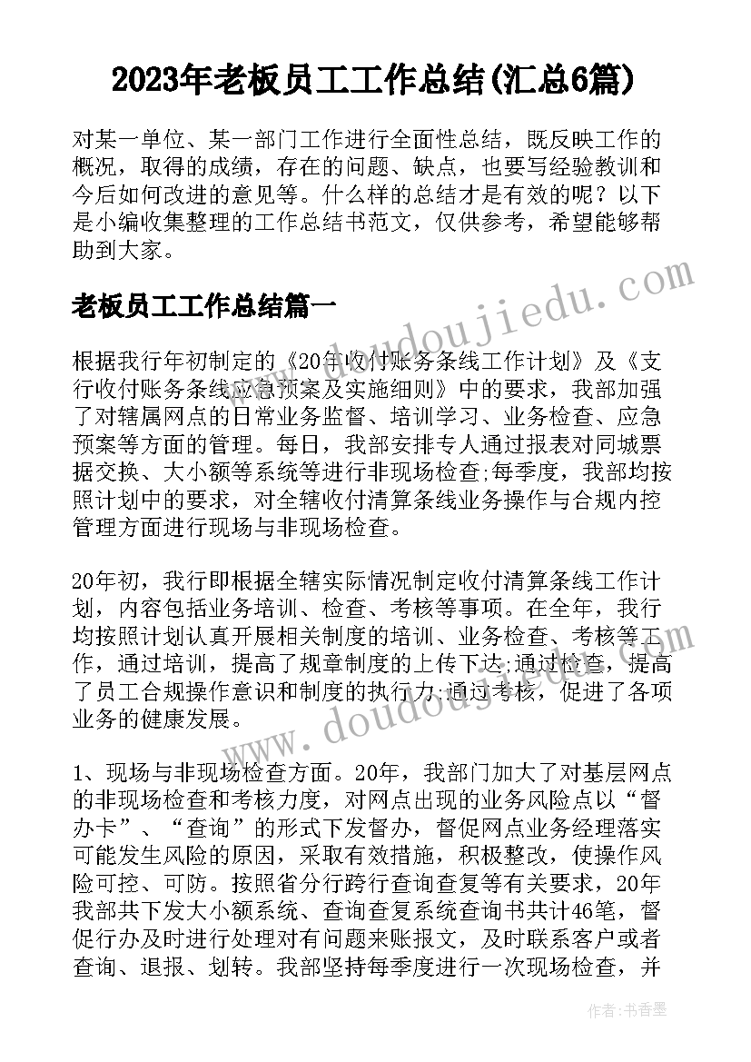 2023年老板员工工作总结(汇总6篇)