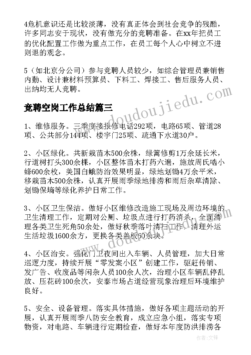 最新竞聘空岗工作总结(优秀6篇)