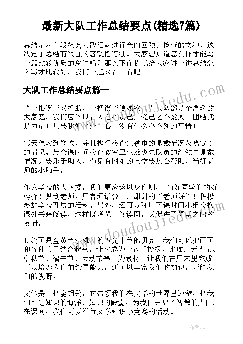 最新大队工作总结要点(精选7篇)