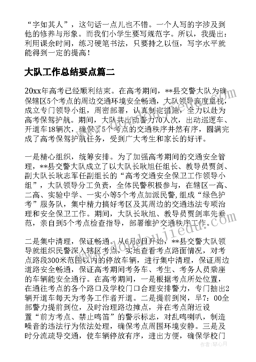 最新大队工作总结要点(精选7篇)