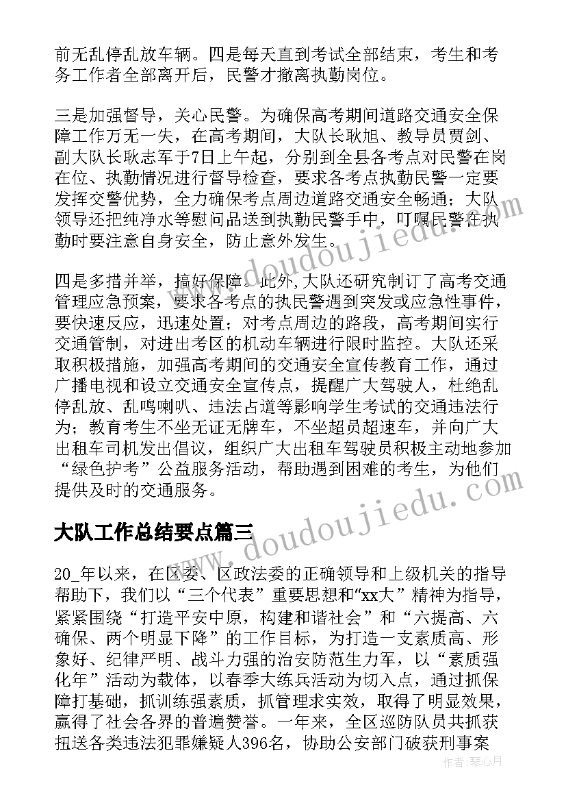 最新大队工作总结要点(精选7篇)