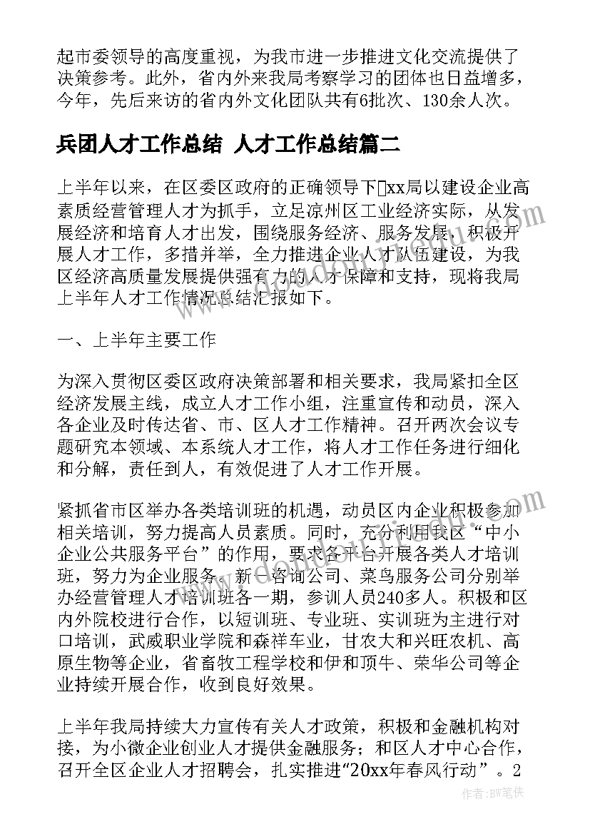 2023年兵团人才工作总结 人才工作总结(精选6篇)