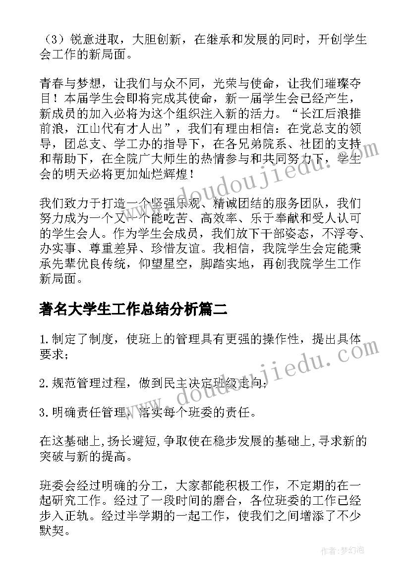 2023年著名大学生工作总结分析(汇总7篇)