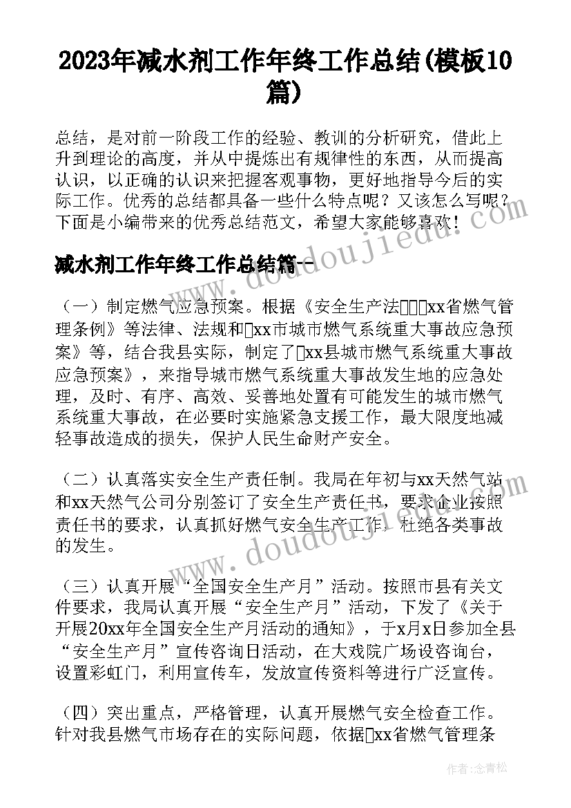 2023年减水剂工作年终工作总结(模板10篇)