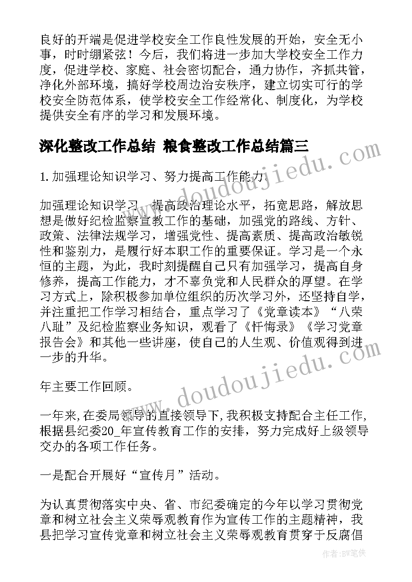 2023年深化整改工作总结 粮食整改工作总结(优秀9篇)