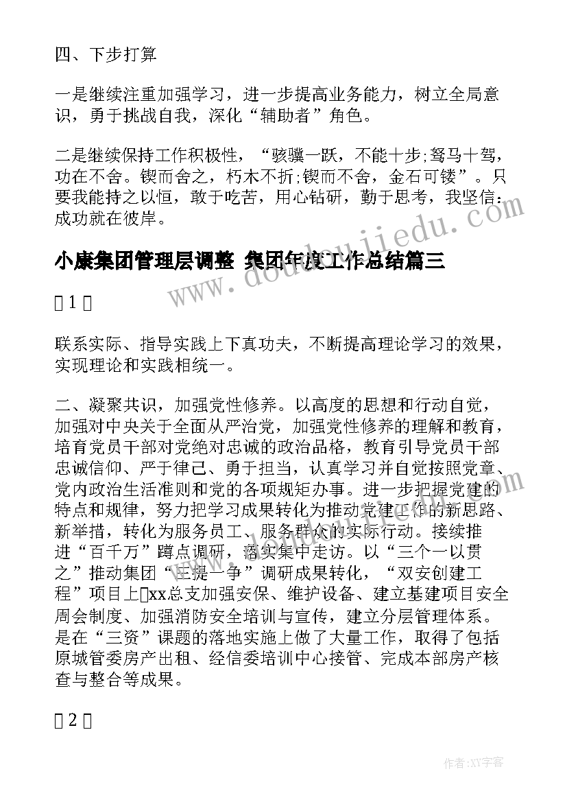 小康集团管理层调整 集团年度工作总结(模板10篇)